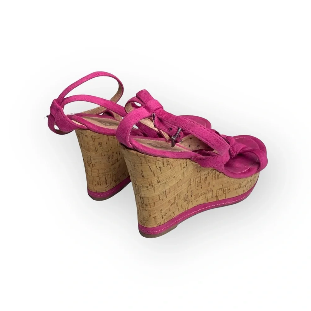 Vintage 90s: Pierre Cardin ♚ Embellished Suede Cork Platform Heels ♚ Fuchsia 39